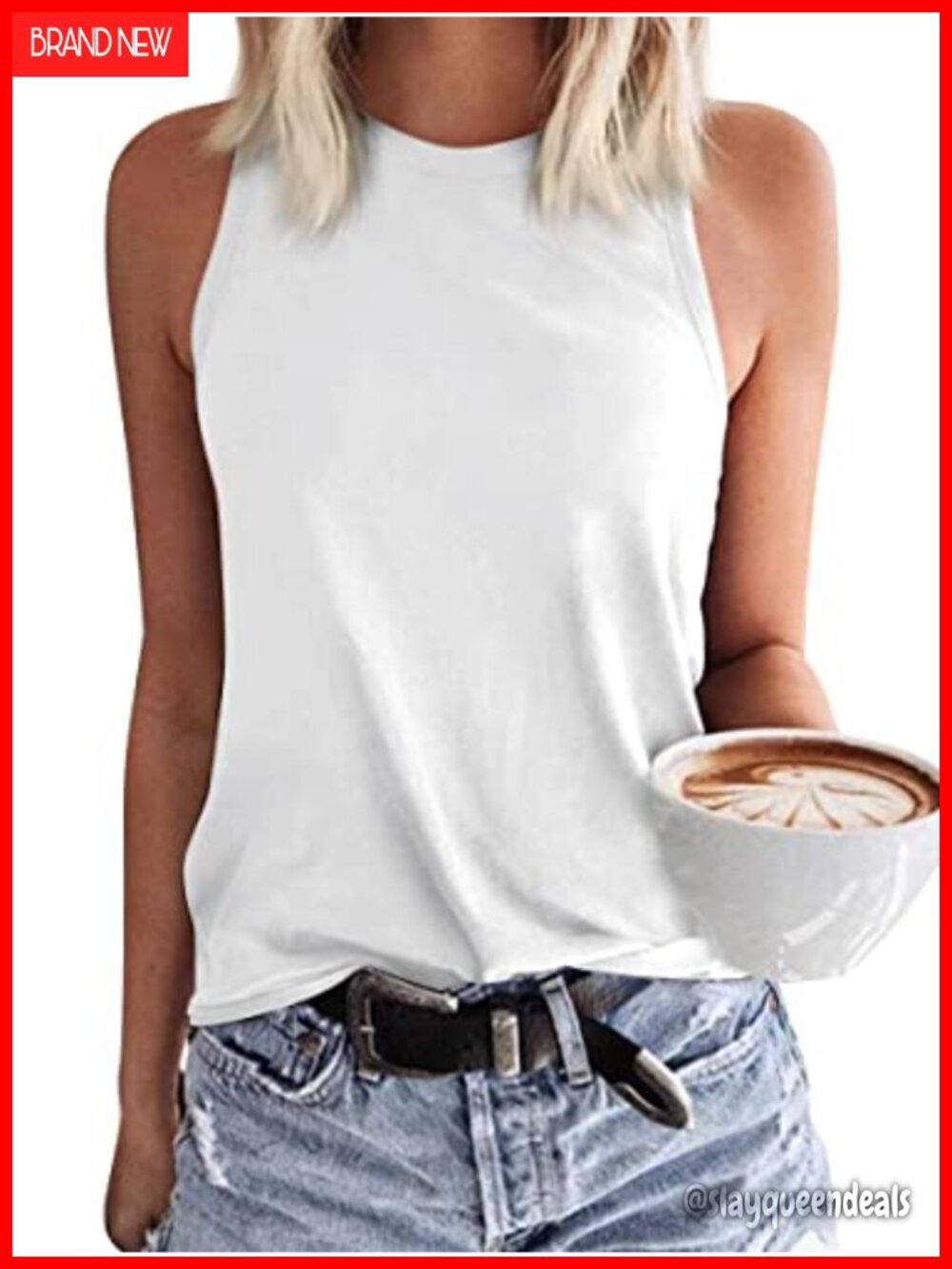 Women's Summer Basic Crewneck Sleeveless Loose Fit Tank Top Casual Tee Shirt